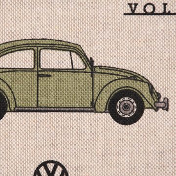 SCHÖNER LEBEN. Stoff Dekostoff Lizenz VW Beetle Original Auto Käfer natur bunt 1,40m