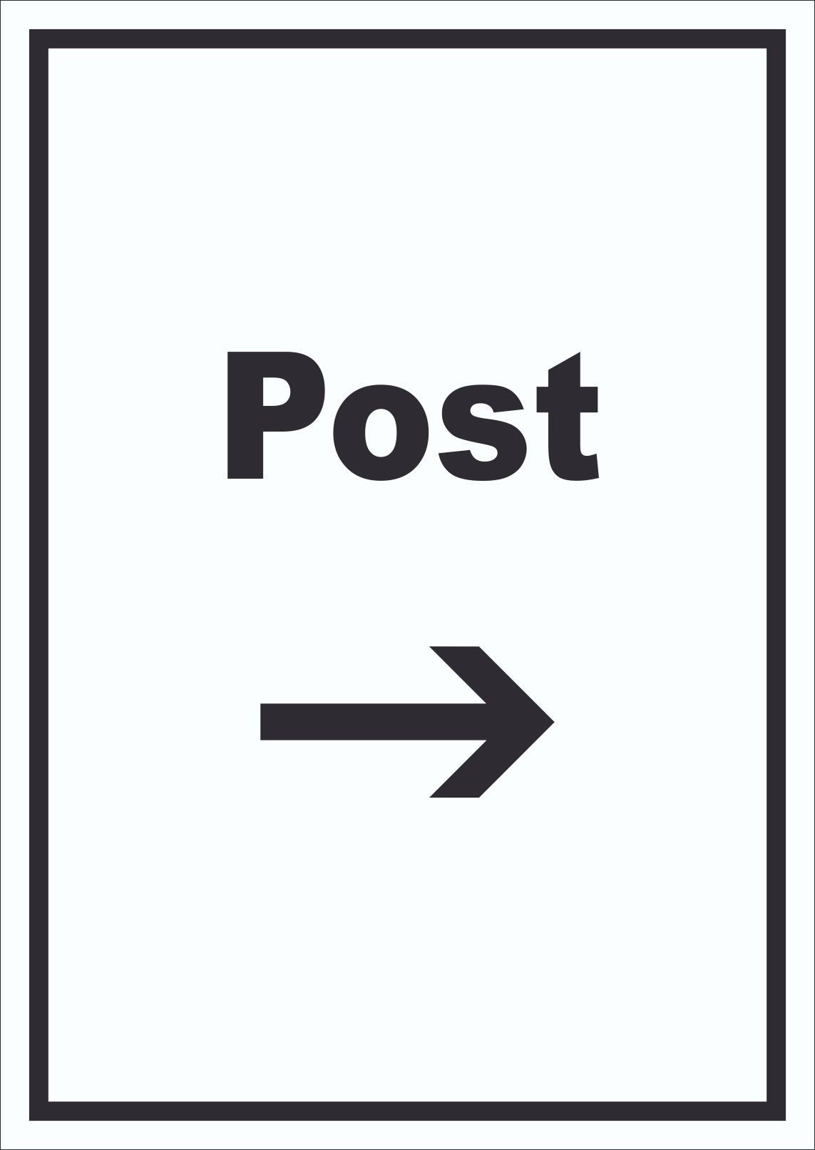 HB-Druck Hinweisschild Post Schild mit Text und Richtungspfeil rechts Annahme Brief Paket, wetterfest, stabil, UV-beständig, kratzfest