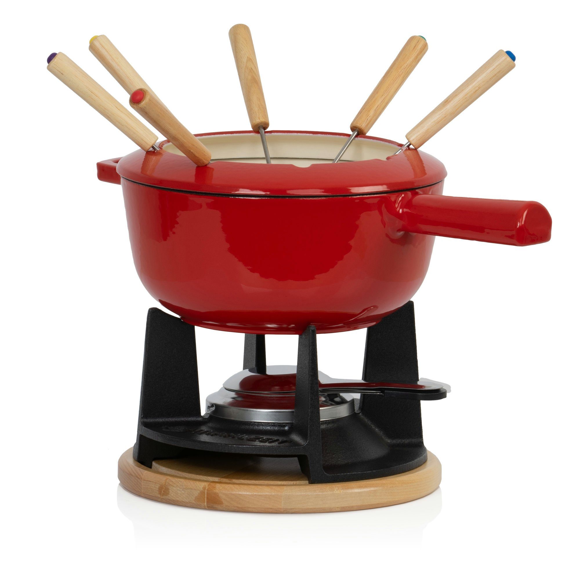 Mahlzeit Fondue 13-teiliges Gusseisen Fondue Set für 6 Personen, 2 L, emailliert, 6 Fonduegabeln, 2.00 l, für Käsefondue, Schokoladenfondue, Fleischfondue