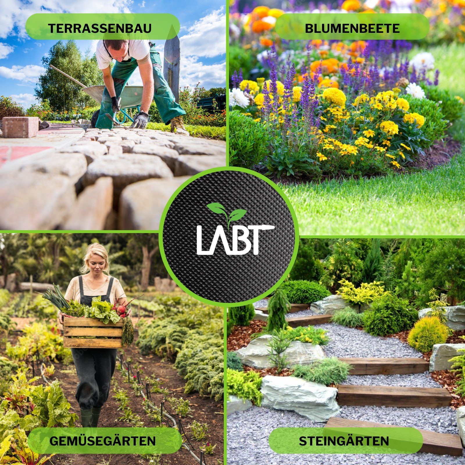 LABT Unkrautvlies Unkrautvlies LABT® Gartenvlies 1m x 20m mit Erdankern 150g/m² stark – Bild 4 von 5