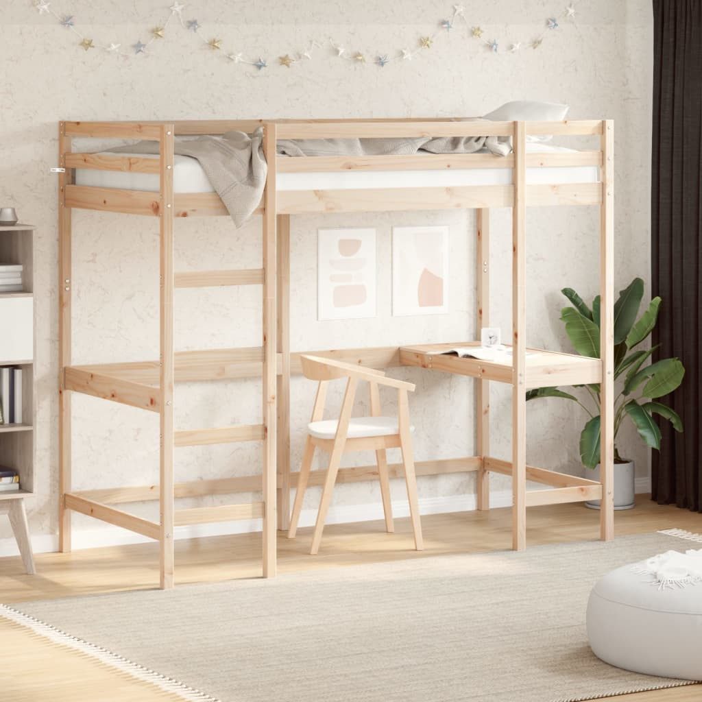 vidaXL Bettgestell 90 x 200 cm Hochbett mit Schreibtisch 90x200 cm Massivholz Kiefer Bett
