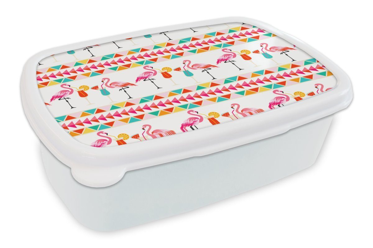 MuchoWow Lunchbox Flamingo - Sommer - Cocktail - Muster, Kunststoff, (2-tlg), Brotbox für Kinder und Erwachsene, Brotdose, für Jungs und Mädchen weiß