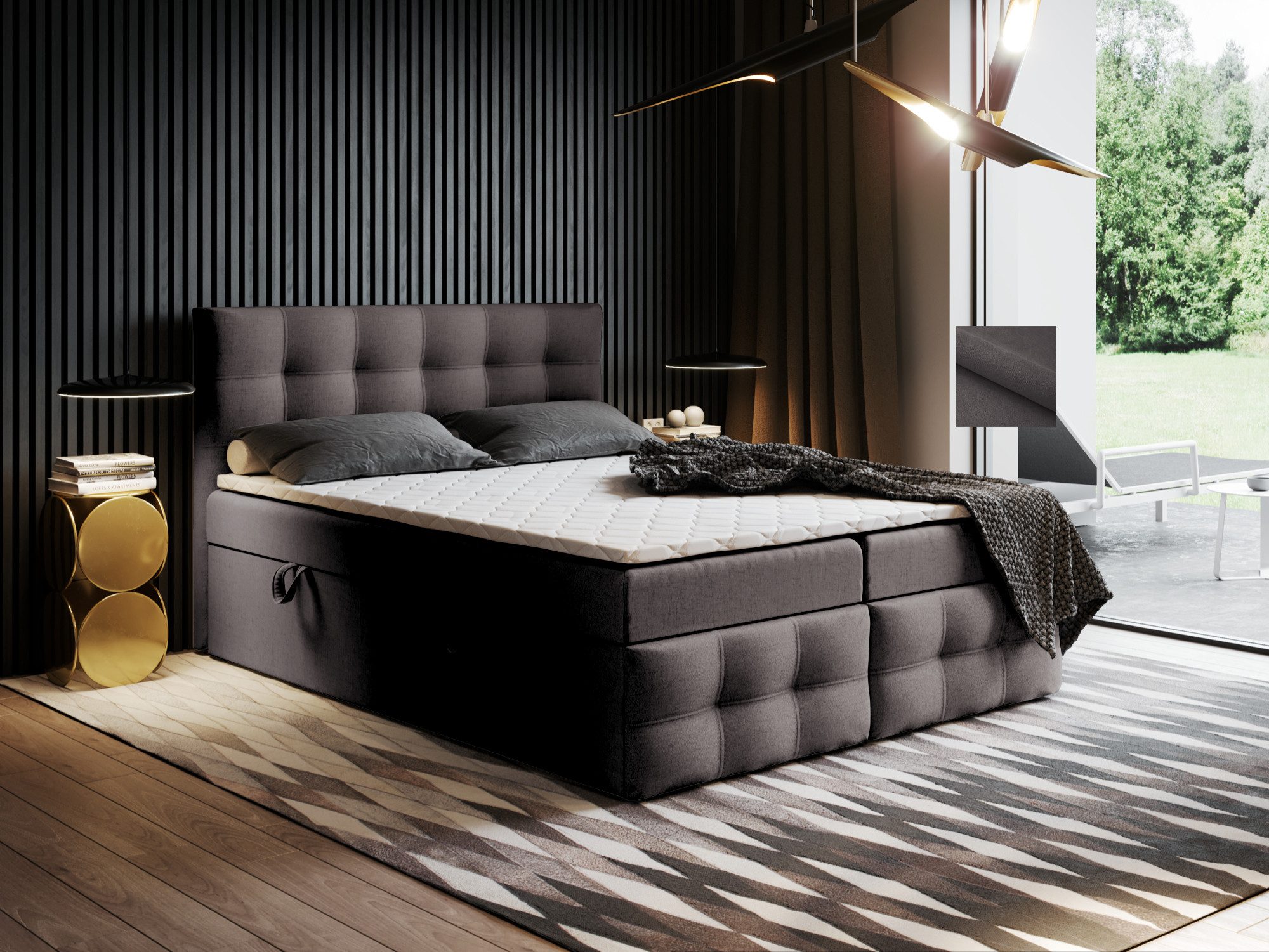 Godre Boxspringbett mit Bettkasten Ewora 3 120x200 cm - Taschenfederkern Matratze (Bett + Matratze), Bett mit zwei seitlich zu öffnenden Kästen