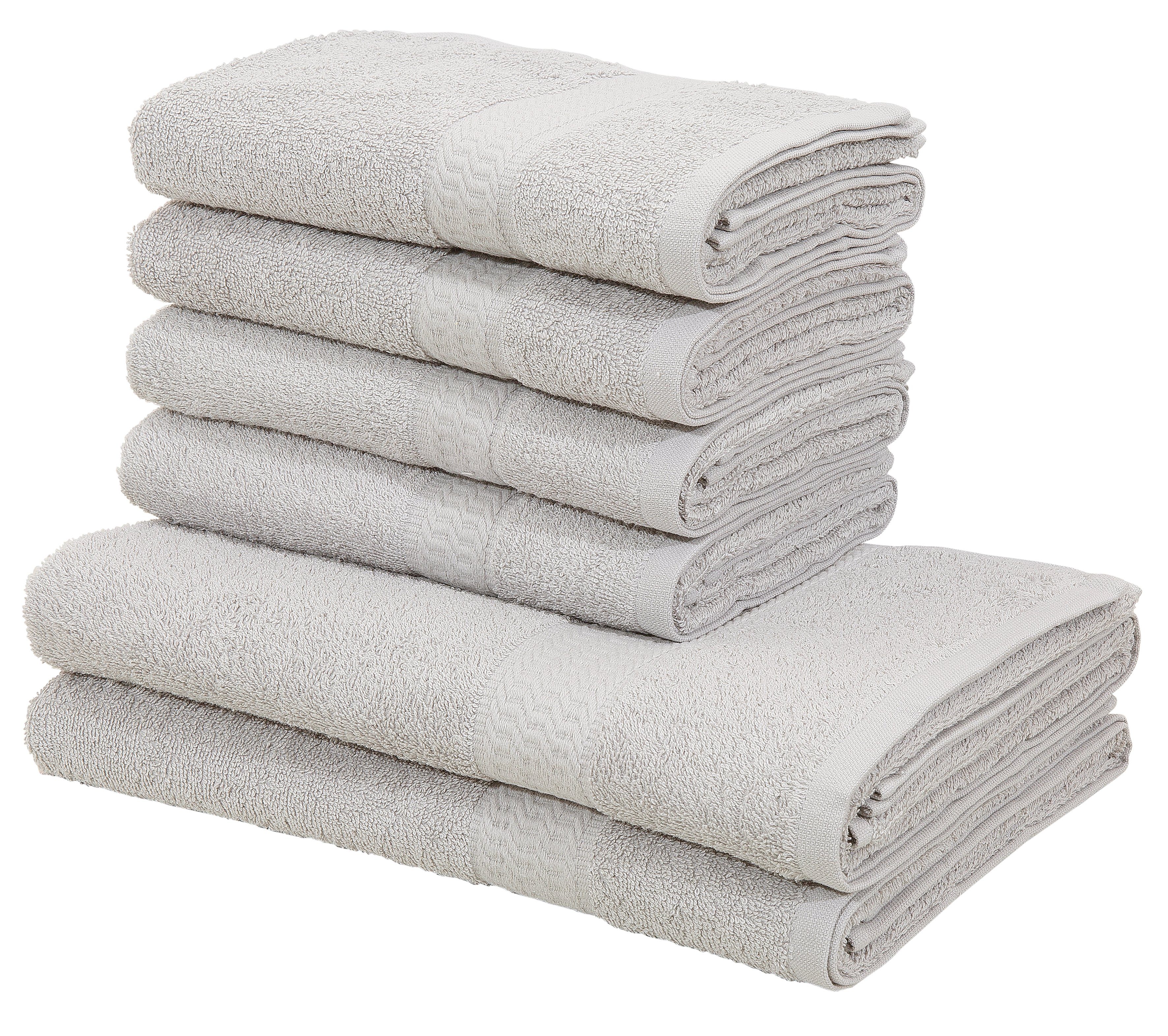 my home Handtuch Set Juna, 6-tlg., 2 Duschtücher (70x140) 4 Handtücher (50x100), Walkfrottee (6-St), 100% Baumwolle, Handtuch-Set mit Bordüre, Uni-Farben, weich