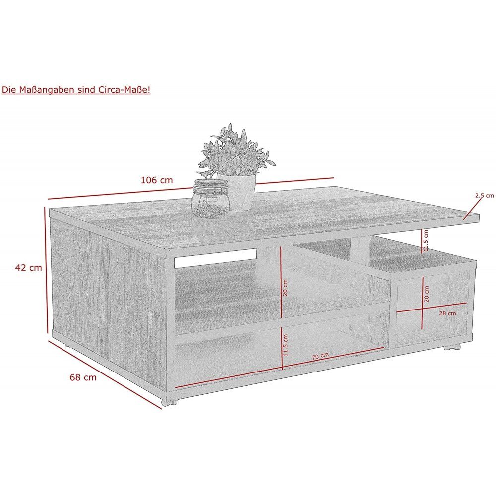 HELA Beistelltisch Couchtisch Couchtisch cm THEO 60 90 ca. Weiß Wohnzimmertisch x klappbar