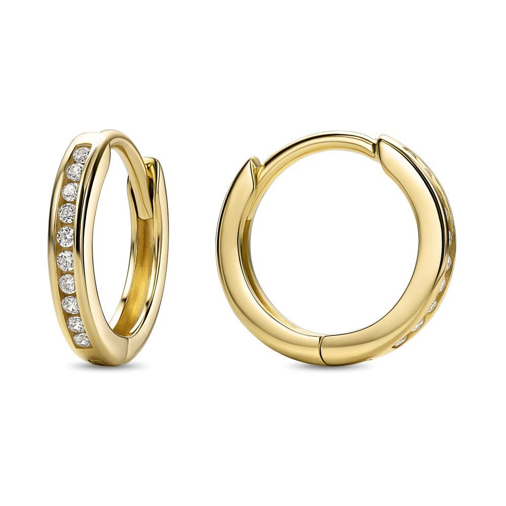 Miore Klappcreolen MAE9110E für Damen aus 9K (375) Gelbgold in 11,5 mm x 2 mm, mit 20 Zirkonia insgesamt 0,16 ct