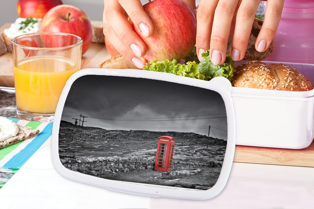 (2-tlg), Brotdose, Lunchbox britischen MuchoWow und Mädchen Schwarz-Weiß-Foto Erwachsene, für Kinder für Kunststoff, Brotbox und Jungs Telefonzelle, einer