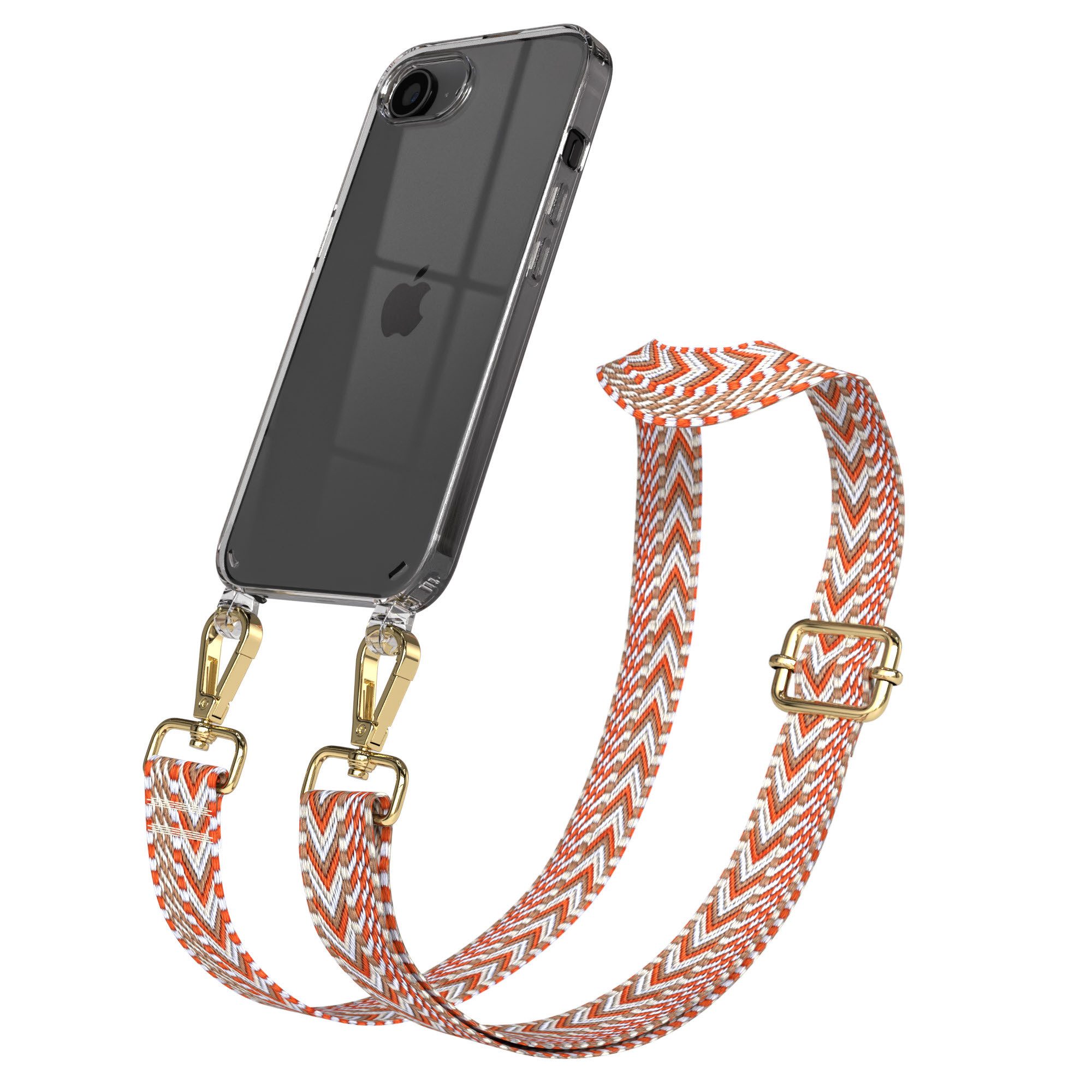 EAZY CASE Handykette Apple iPhone 16e Chain Eyelets Slim Neck Strap Set 6,1 Zoll, Backcover Handyhülle zum Umhängen Ersatzkordel Handy Tasche Orange