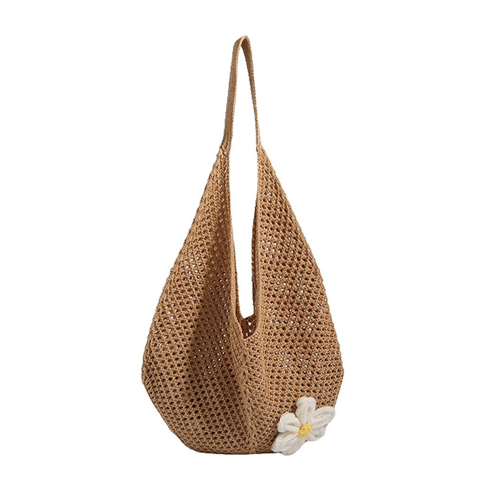 Zaewry Schultertasche Häkel-Strandtasche für Damen,vielseitig und perfekt für den Alltag, große Tote, gewebte Handtasche mit Blumenstickerei, Netz-Strandtasche