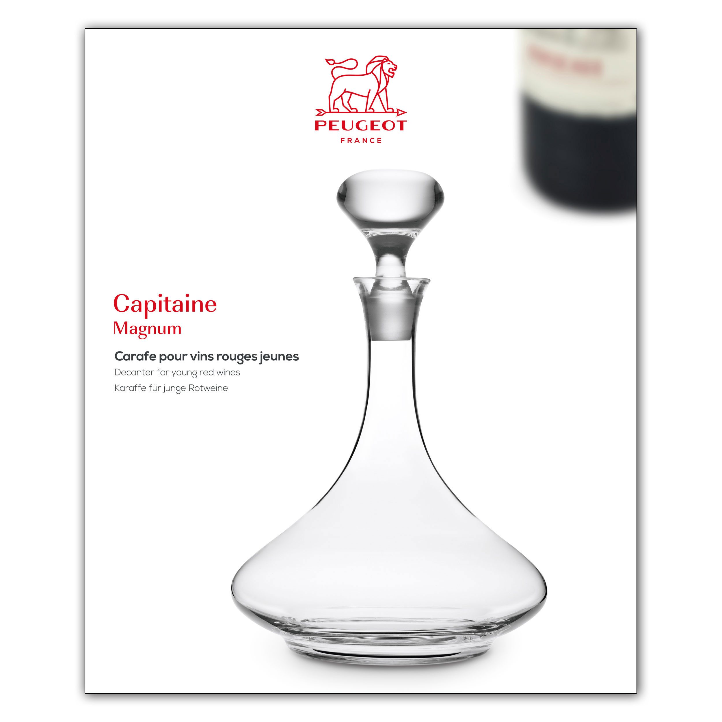 PEUGEOT Dekanter Capitaine Magnum Karaffe, Weinkaraffe, für junge Rotweine, Mundgeblase