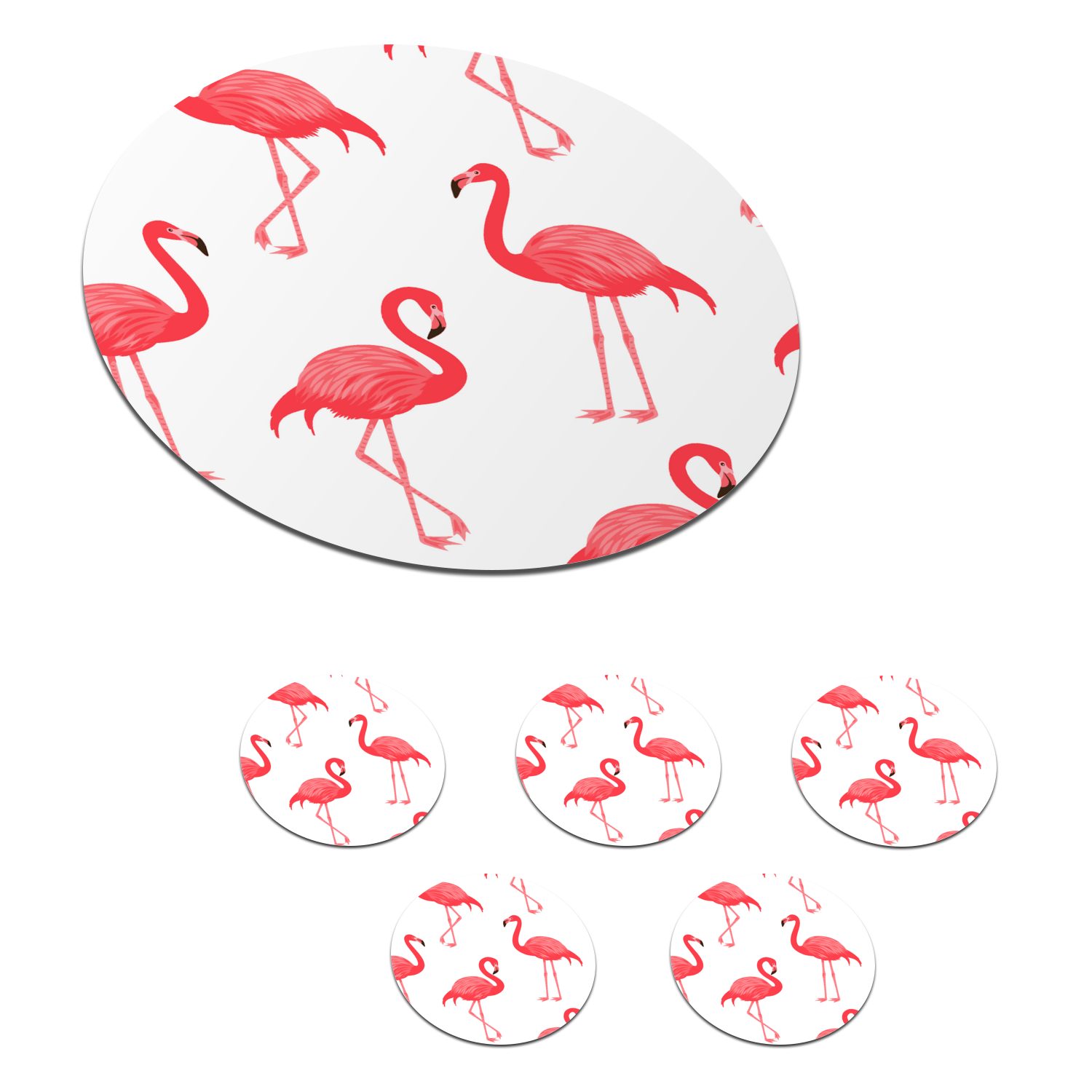 MuchoWow Glasuntersetzer Muster - Flamingo - Vogel, Zubehör für Gläser, 6-tlg., Getränkeuntersetzer, Tassenuntersetzer, Korkuntersetzer, Tasse, Becher