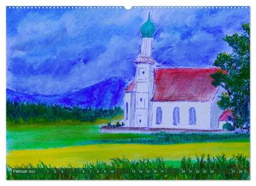 CALVENDO Wandkalender Oberbayern in Farbe - Gemalte Bilder vom Alpenrand (Premium, hochwertiger DIN A2 Wandkalender 2023, Kunstdruck in Hochglanz)