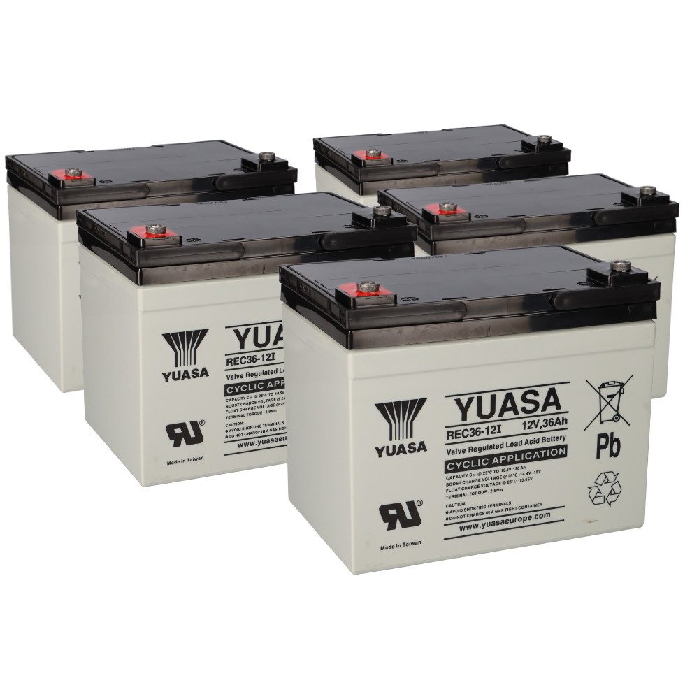 Yuasa Akku 5x 12V 36Ah passend für E-Mobil, Rollstuhl, E-Scooter Bleiakkus