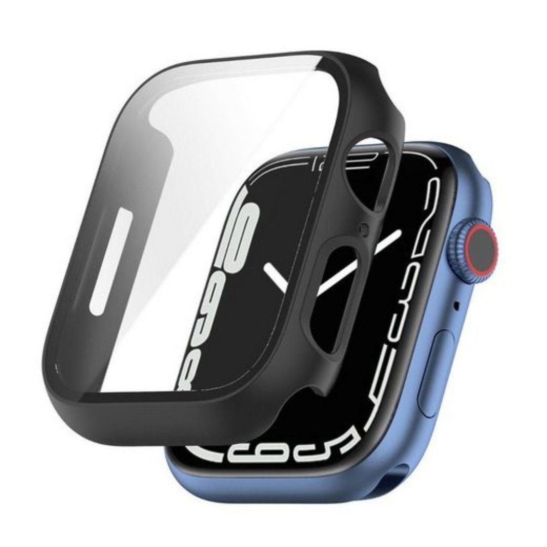 SmartUP Smartwatch-Hülle 2X Hülle für Apple Watch 7/8/9 41mm 45mm Case Display Tasche Schutz 9H, kompletter Rundumschutz