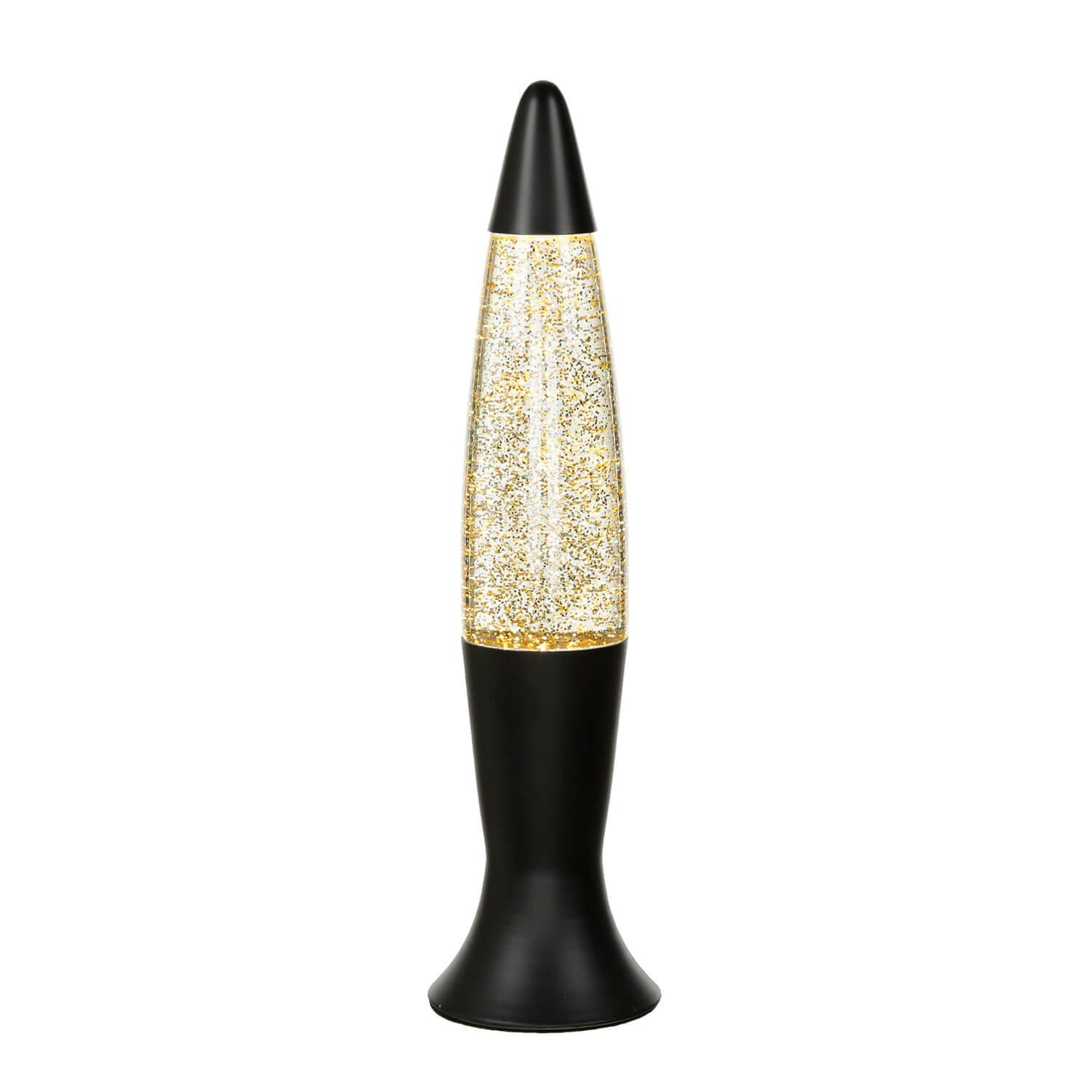 Licht-Erlebnisse Lavalampe ROXY, Tischleuchte Glitterlampe 40 cm Retro Design Schwarz Gold