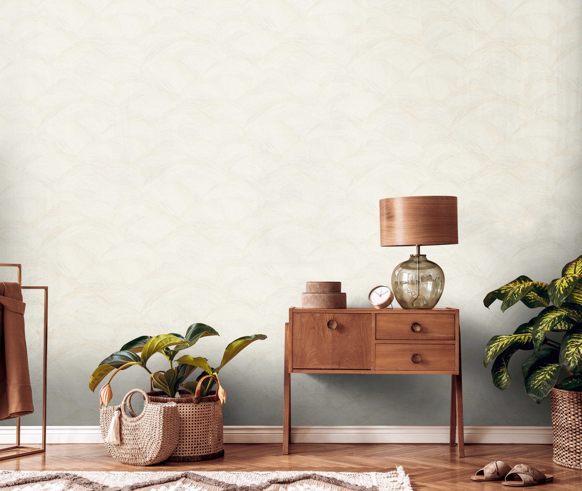 Bricoflor Weiße Vliestapete mit Wellenmuster Modern Helle Tapete Gemalt in günstig online kaufen