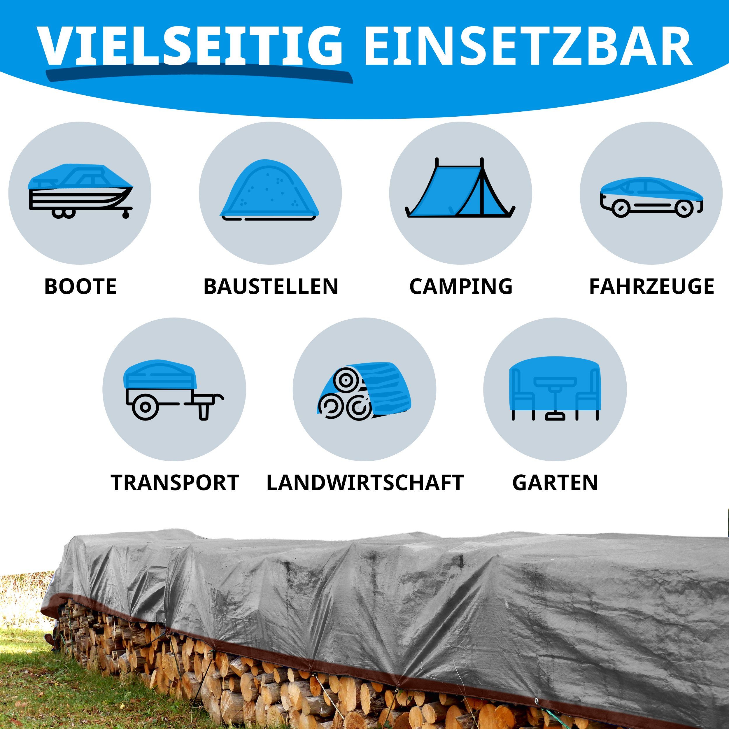 casa pura Schutzplane Reißfest 80 g/m², Abdeckplane in mehreren Farben & Größen, Schutzhülle, Wasserdicht – Bild 5 von 5