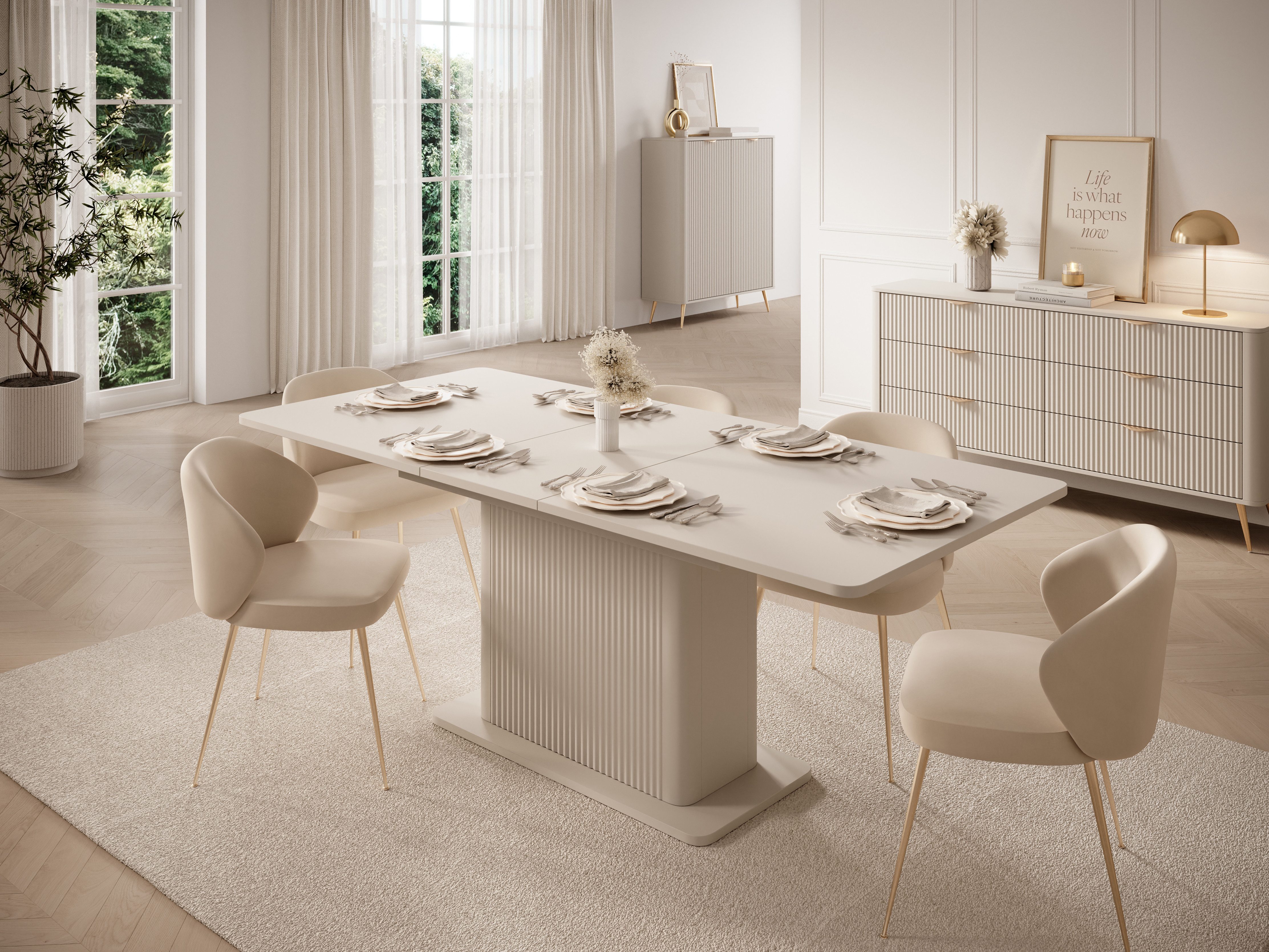 Compleo Esstisch ausziehbarer Tisch 160-200 cm, Tisch für 10 Personen BELLOS, Japandi Design