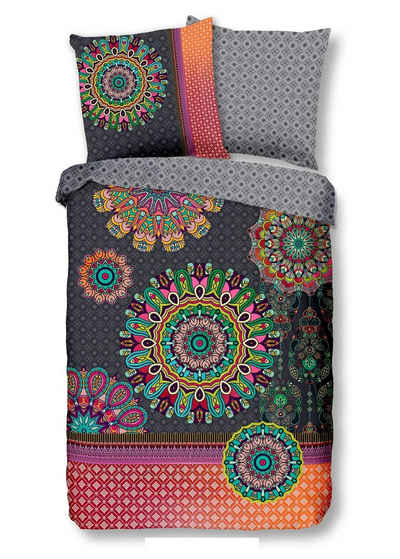 Bettwäsche Comfort Baumwolle, Traumschloss, Flanell, 2 teilig, bunte Mandalas auf dunklem Hintergrund