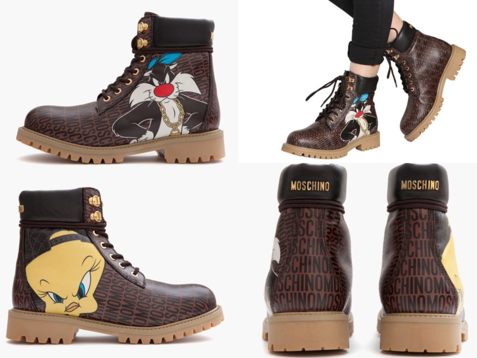 Moschino MOSCHINO DEADSTOCK LOONEY TUNES TWEETY COMBAT ANKLE HIKING BOOTS SCHUH Ankleboots