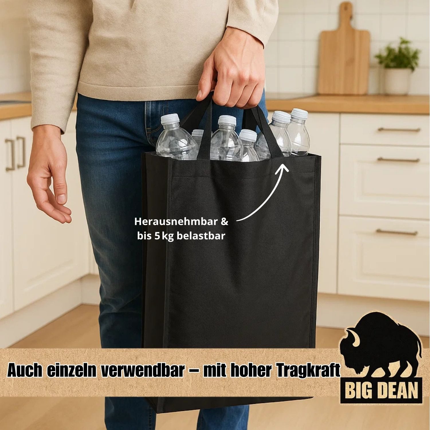 BigDean Flaschenkorb Pfandflaschen Sammelbehälter 100L inkl. Tragetasche Flaschensammler, 100 l – Bild 5 von 5