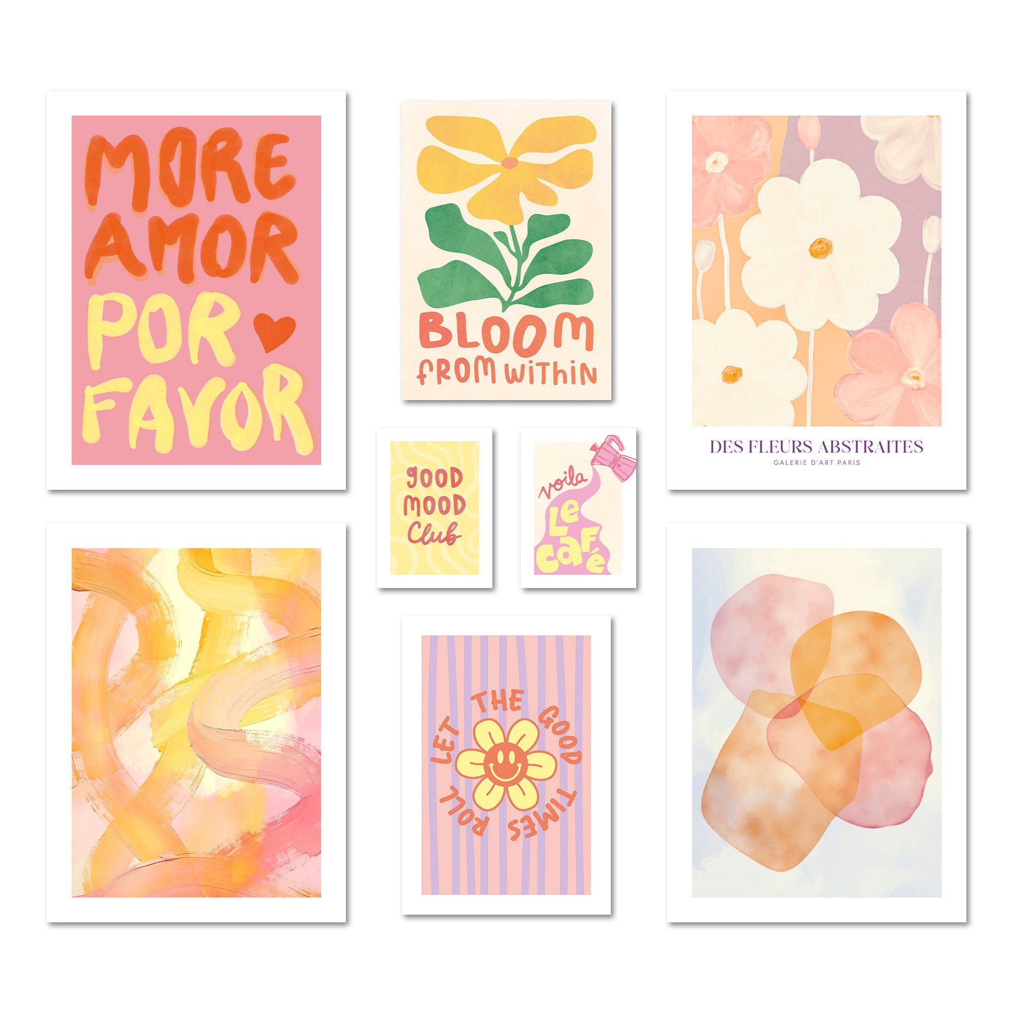 ARTFAVES Bilder-Collage Poster Set Abstract Dopamine Decor I mehrteilige Bilderwand I Wandbild, (Wandbilder modern, 8 St)