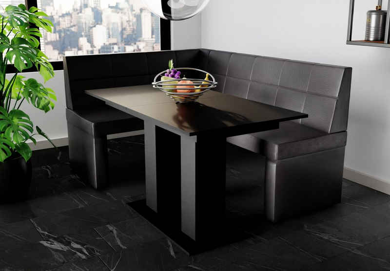 Fun Möbel Eckbankgruppe Eckbankgruppe „BLAKE“ Розмір 168x128cm mit Tisch Schwarz, ausziehbarer Tisch