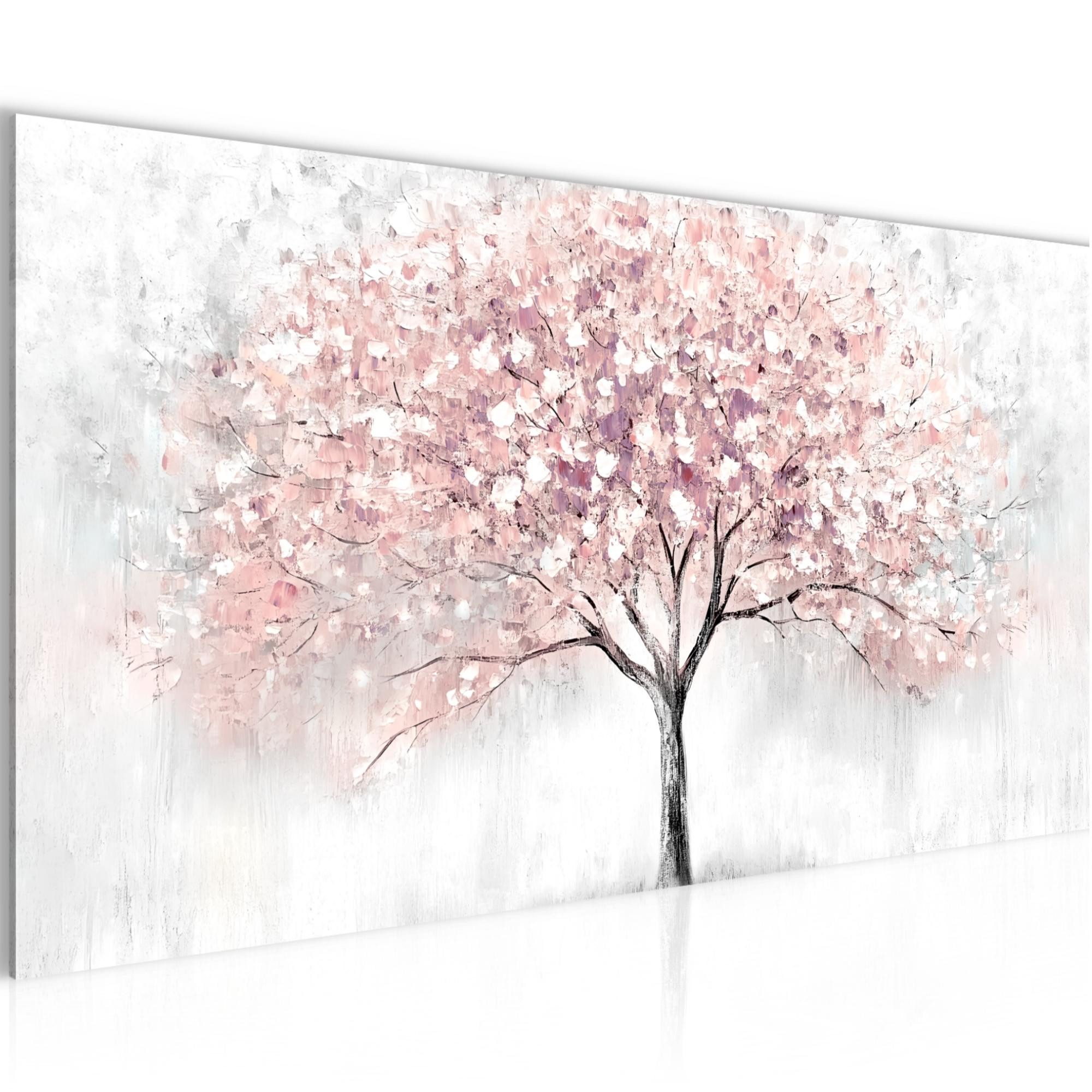 Runa Art Wandbild Baum Modern Bild auf Vlies Leinwand Natur Wohnzimmer, Baum Weiß Rosa