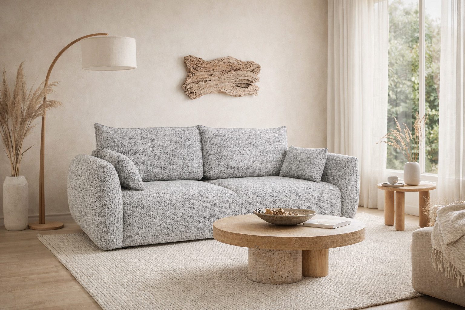 Kaiser Möbel Schlafsofa Sofa mit Schlaffunktion und Bettkasten, Chenille-Stoff Artico, Zephira, Einzelsofa, Integrierter Bettkasten aus weißer Möbelplatte