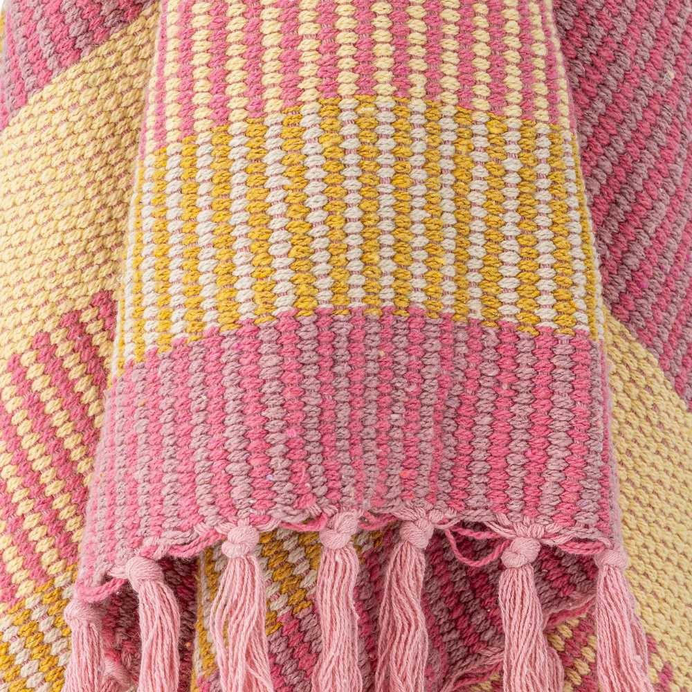 Wohndecke Bloomingville Decke ISNEL Pink Gelb Gestreift 160x130 cm, Bloomingville