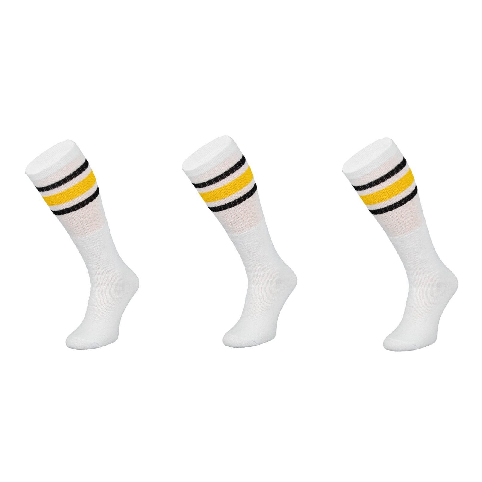 Aurellie Socken Sportsocken in Weiß 60 cm Gelb-Schwarz gestreift Wadenlänge OneSize (3-Paar)