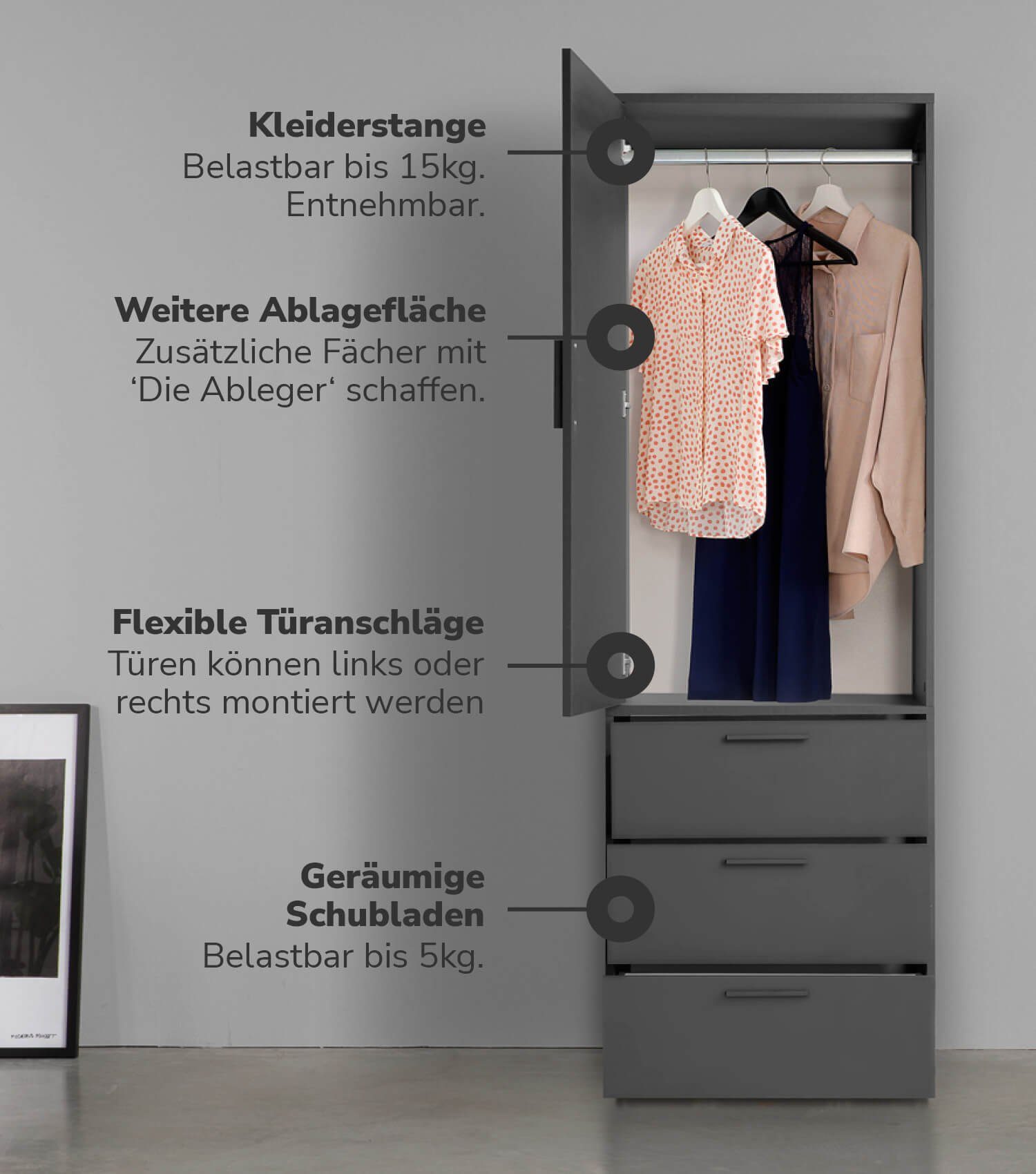 mokebo Kleiderschrank Der Grenzenlose (1-Türig & 3 Schubladen) Garderobensc günstig online kaufen