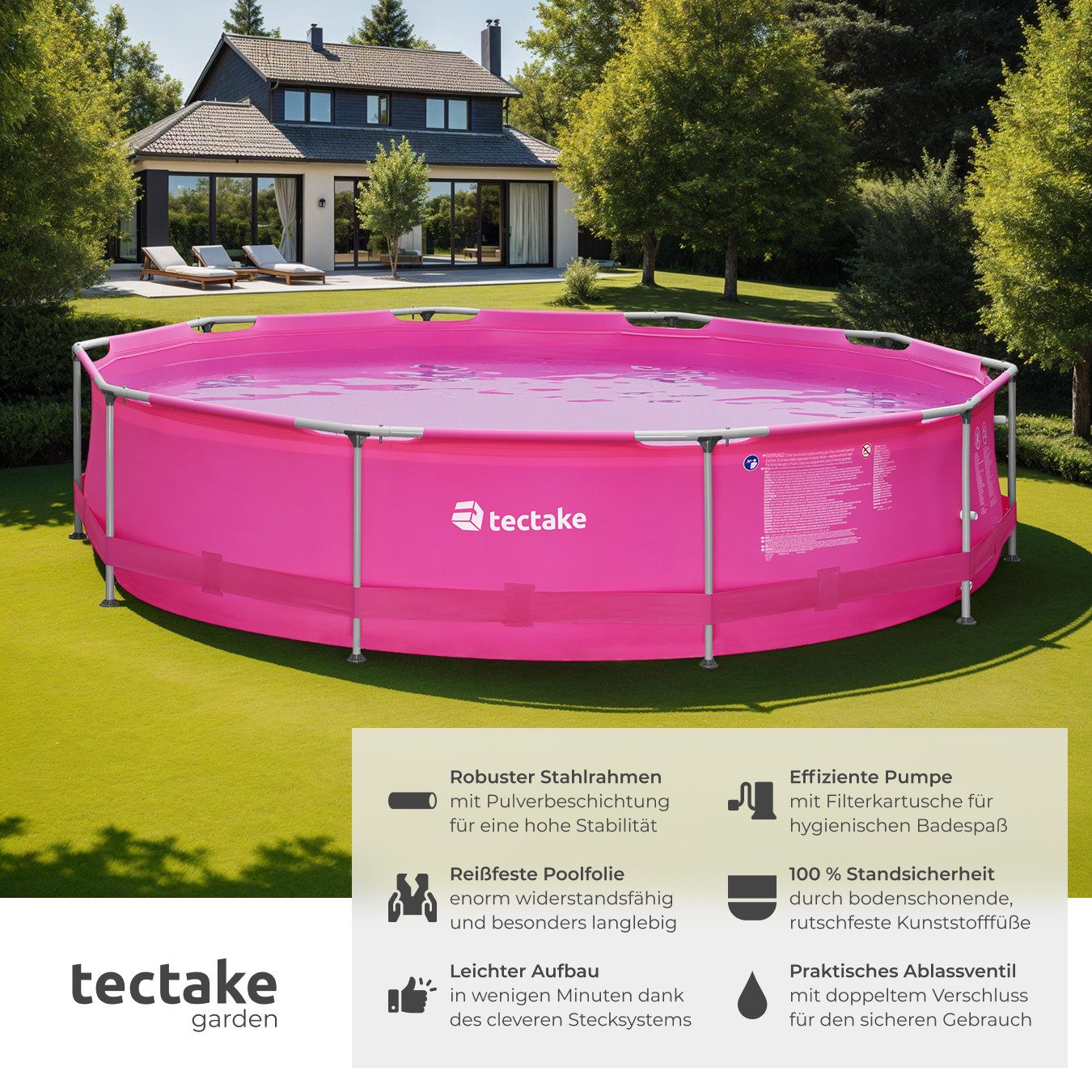 tectake Framepool Swimming Pool rund mit Stahlrahmen und Filterpumpe Ø 360 günstig online kaufen