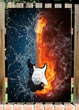 Wallario Sichtschutzzaunmatten Feuer-Wasser-Gitarre