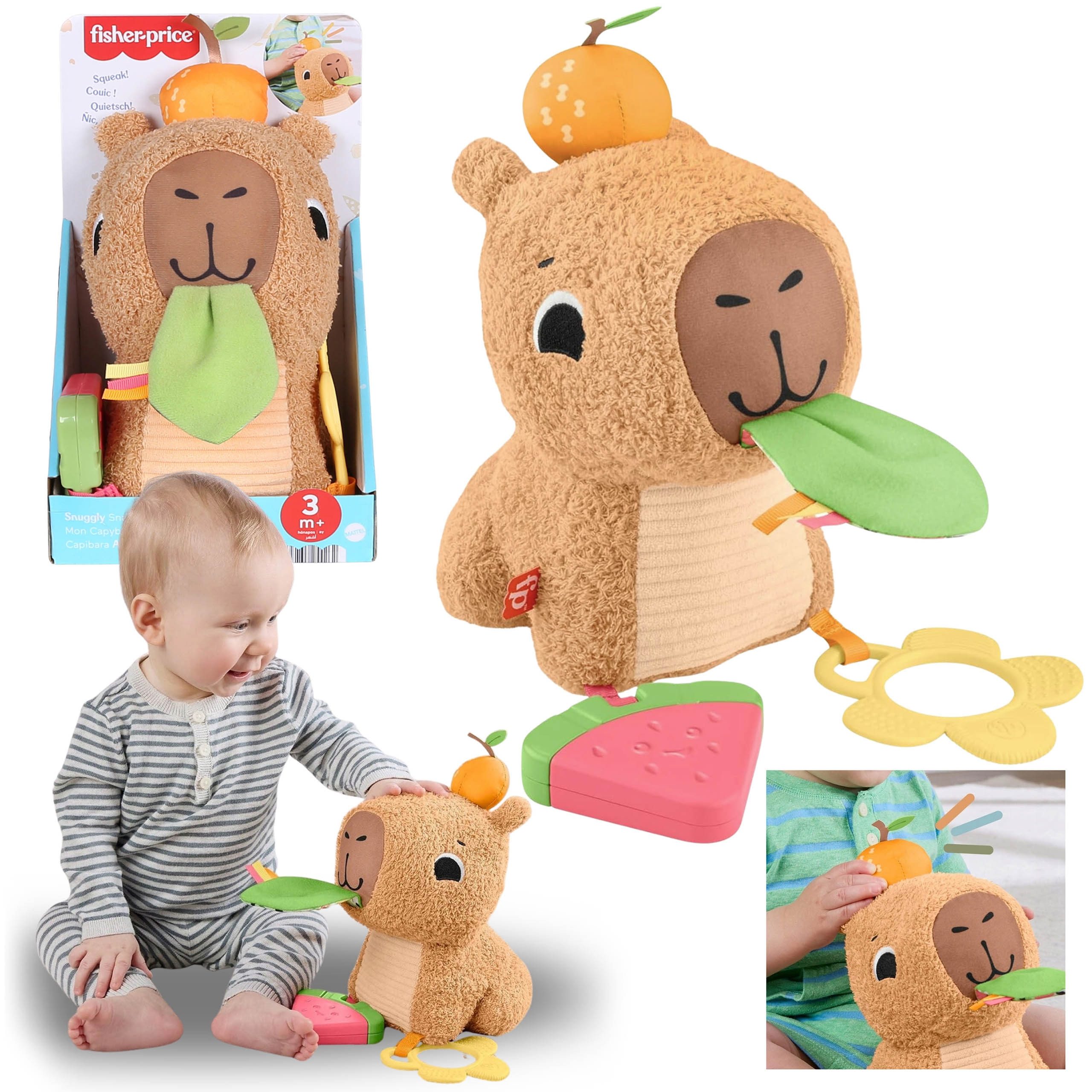 Kuscheltier Fisher-Price Plüsch Capybara, sensorisch, mit Beißring, 3 Monate+
