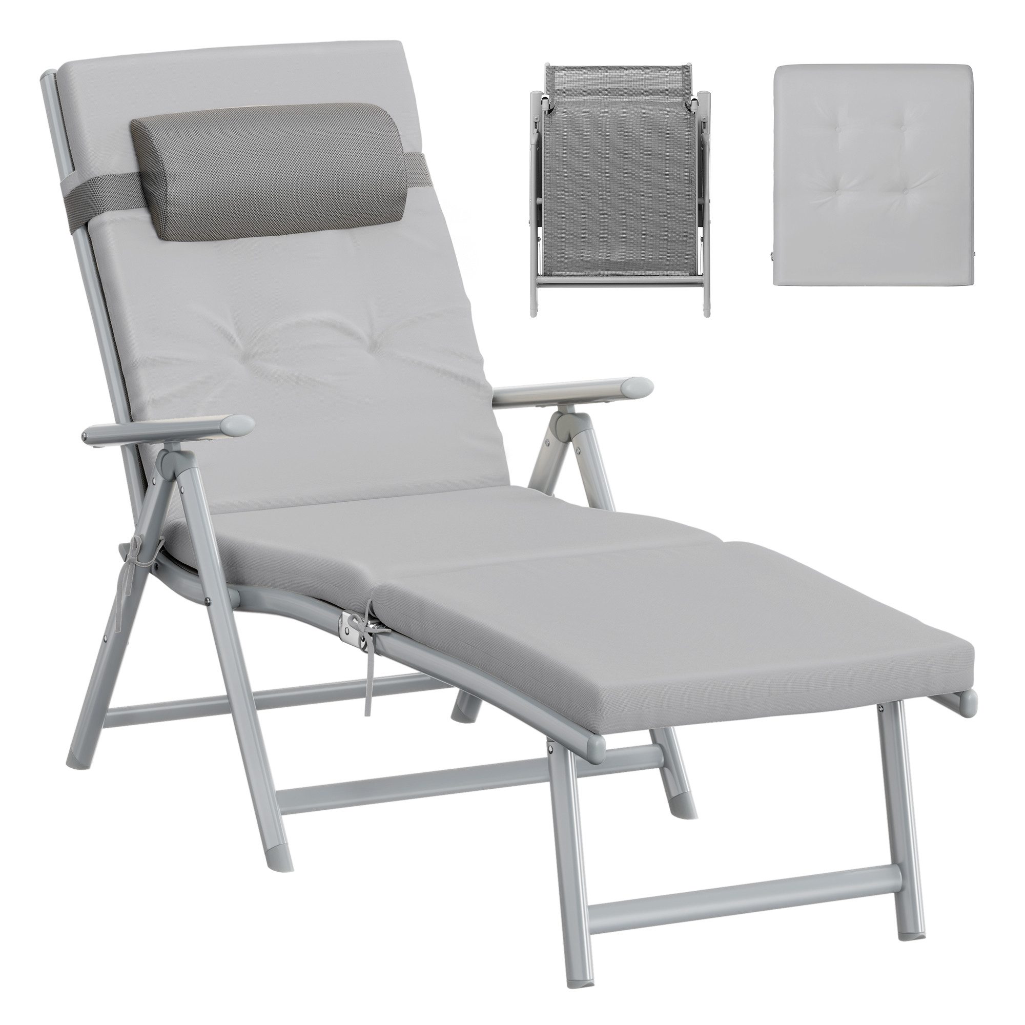 SONGMICS Gartenliege Sonnenliege, klappbar, atmungsaktiv, einstellbare Rückenlehne, 1 St., mit 6 cm dickem Polster, abnehmbares Kopfkissen, bis 150 kg belastbar, 60 x 183 cm