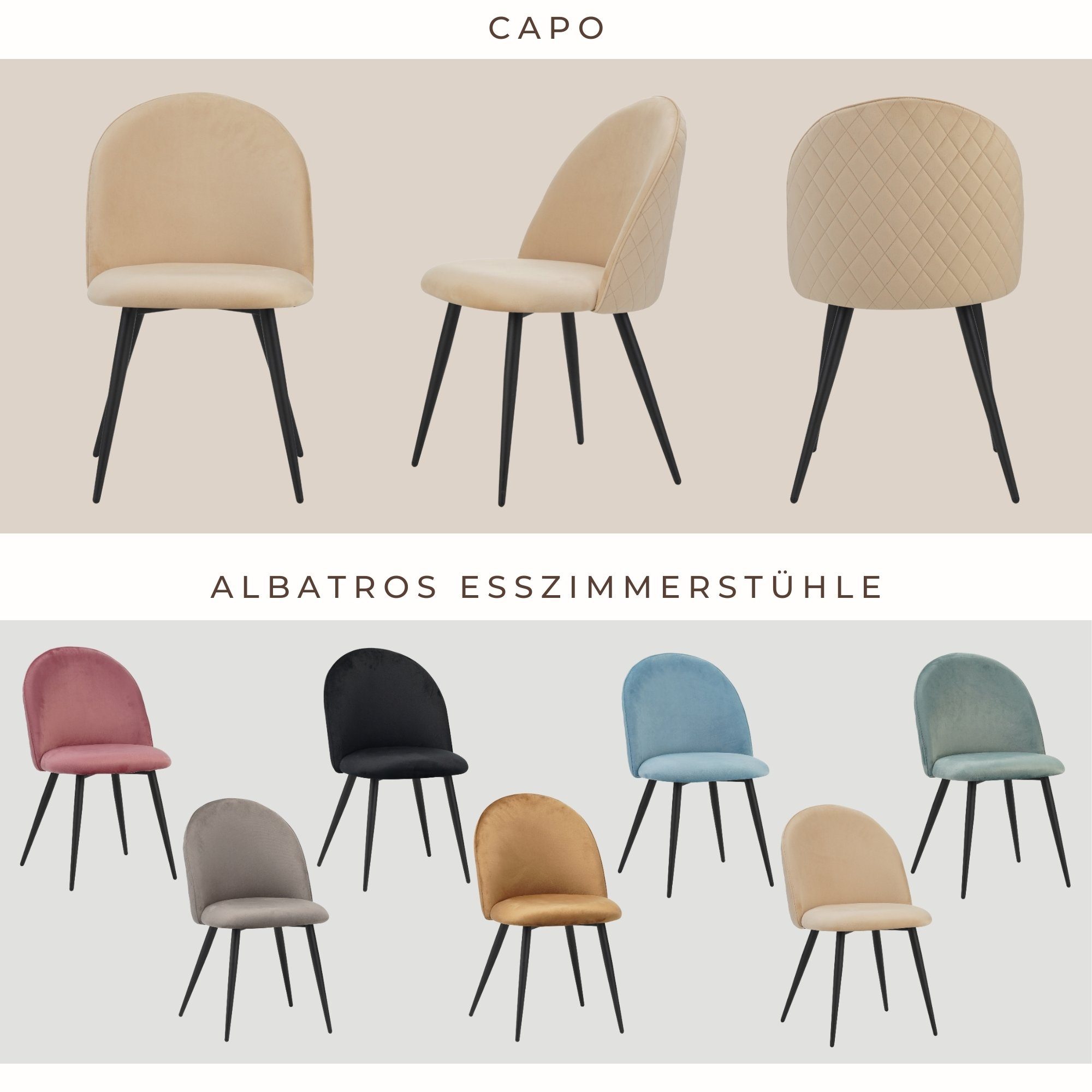 Albatros International Esszimmerstuhl Esszimmer Stühle 4 er Set CAPO, Stuhl Stühle Esszimmerstühle, Küche (4er Set, Beige, Samt Bezug), Küchenstuhl Küchenstühle – Bild 5 von 5