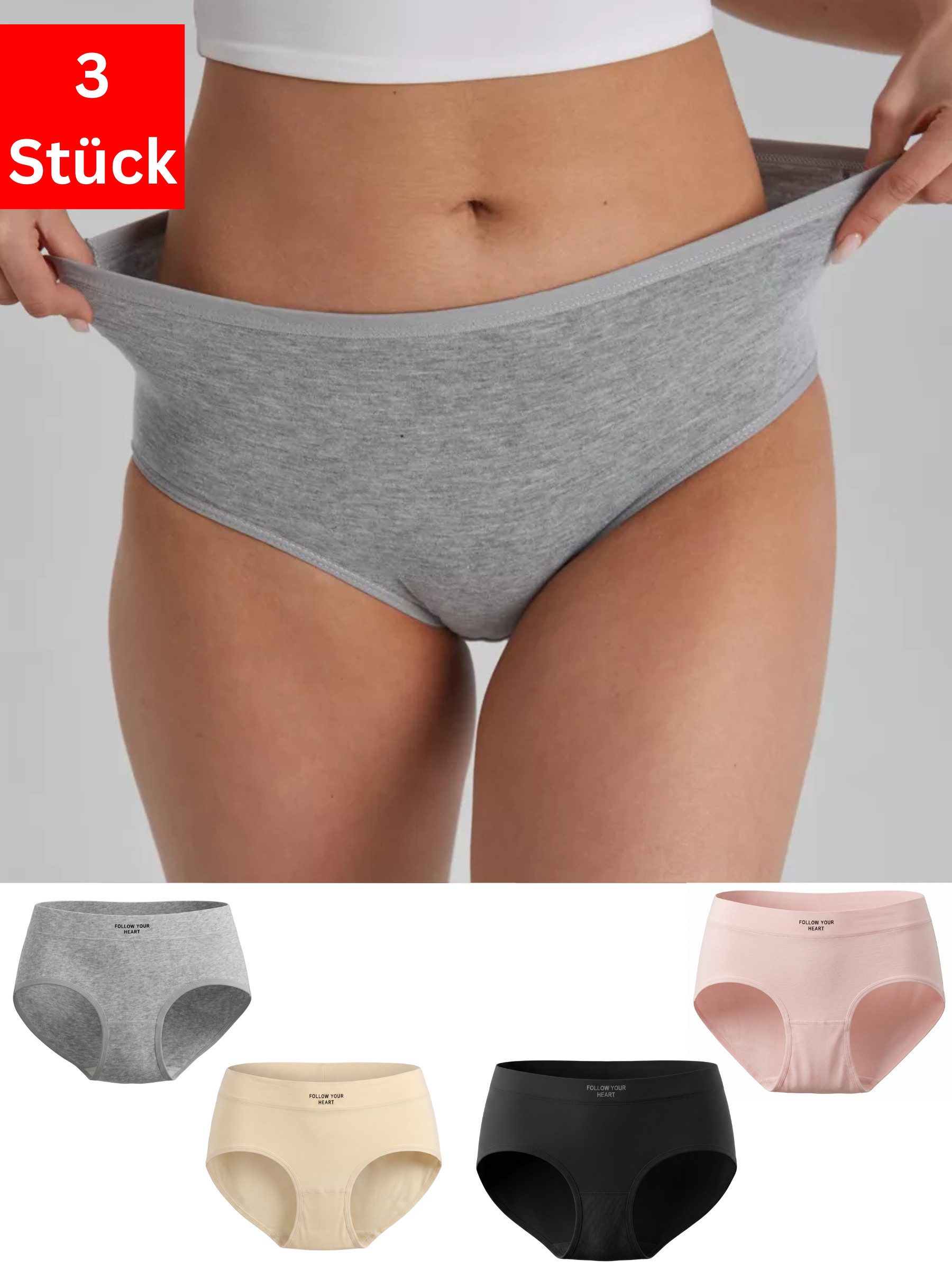 Elegant Love Hipster Damen Panty Slip nahtlos, weiche Unterhose mit Komfortbund (Packung, 4-St., 4er-Pack) Mid-Rise Unterwäsche mit Schriftzug-Print & hohem Tragekomfort