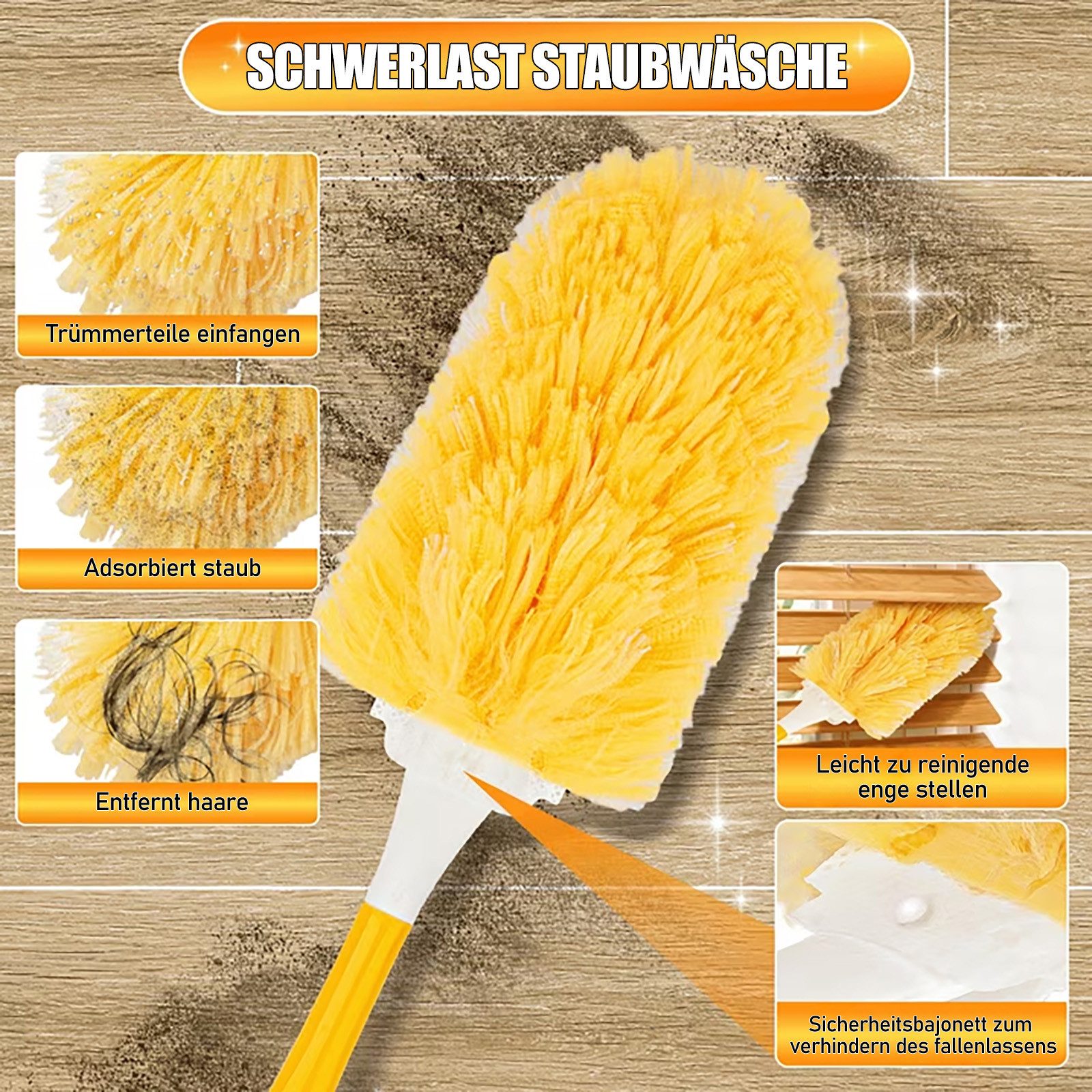 HUGERSTONE Staubwischer 360° Drehung Staubwedel, Staubmagnet mit 30 Mikrofaser Nachfülltücher (Set, 30-St., 1 Handgriff + 30 Staubwedel Tücher), Staubtücher Einweg für Reinigen Tierhaare, Staub, Schmutz, Spinnweben