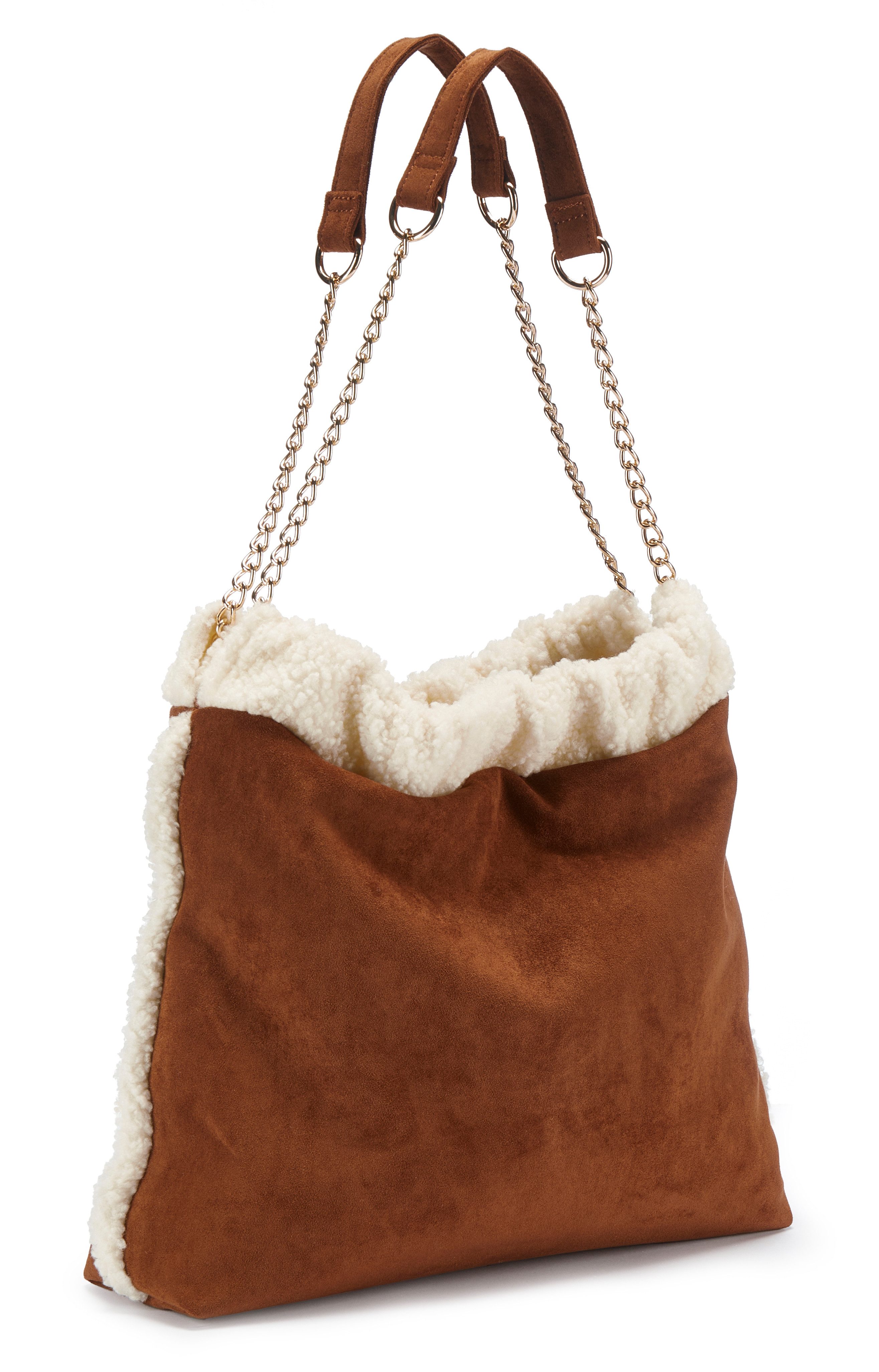 Vivance by Lascana Handtasche Schultertasche, Henkeltasche, Damentasche, Shopper, NEU mit Kettenhenkel und Teddyfell-Applikation VEGAN
