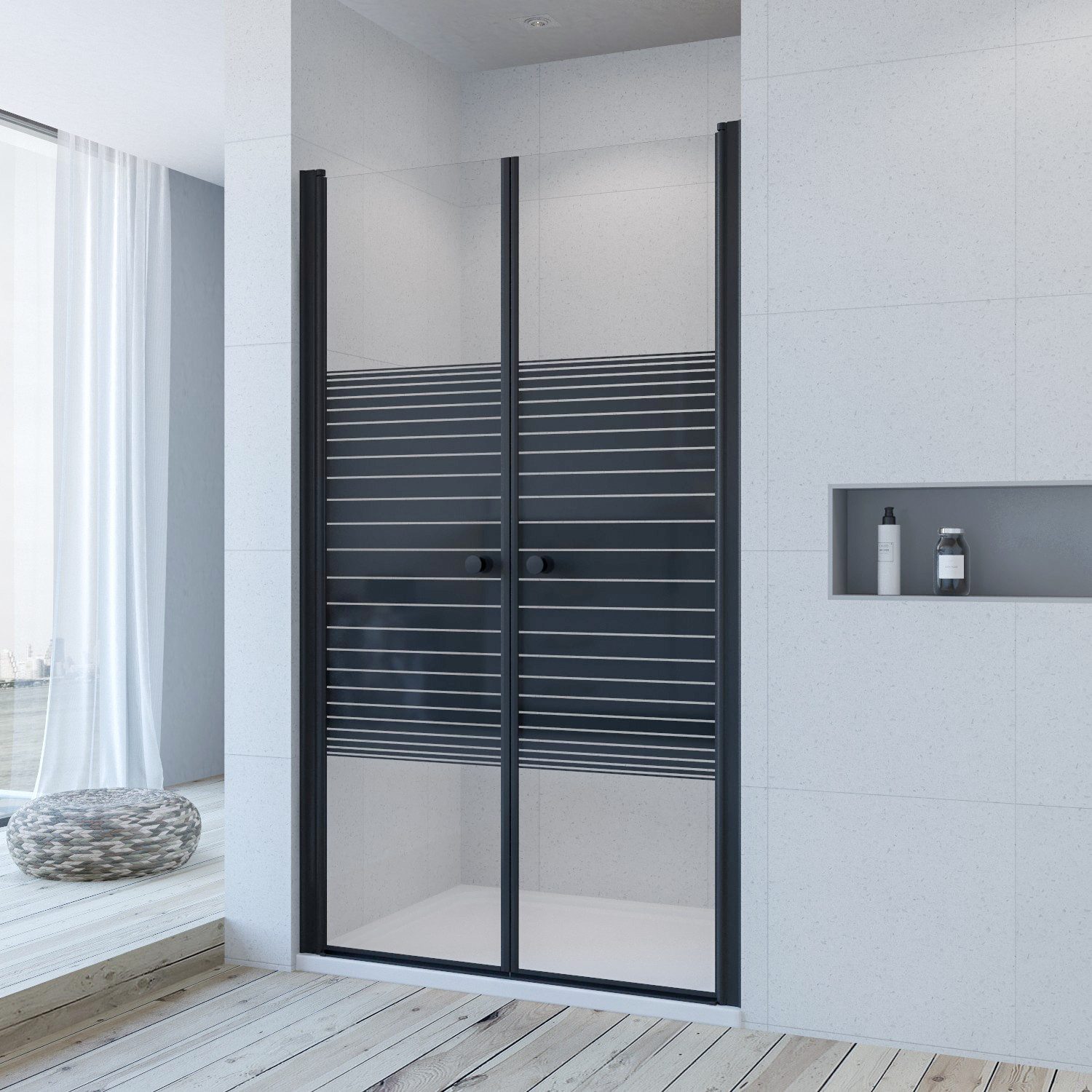 AQUABATOS Dusch-Pendeltür Duschtür für Nischen Duschabtrennung Pendeltür Nischentür Dusche, 80x197 cm, 6 mm Einscheibensicherheitsglas, Nano Beschichtung,passend für Rechts-und Links Montage,barrierefrei