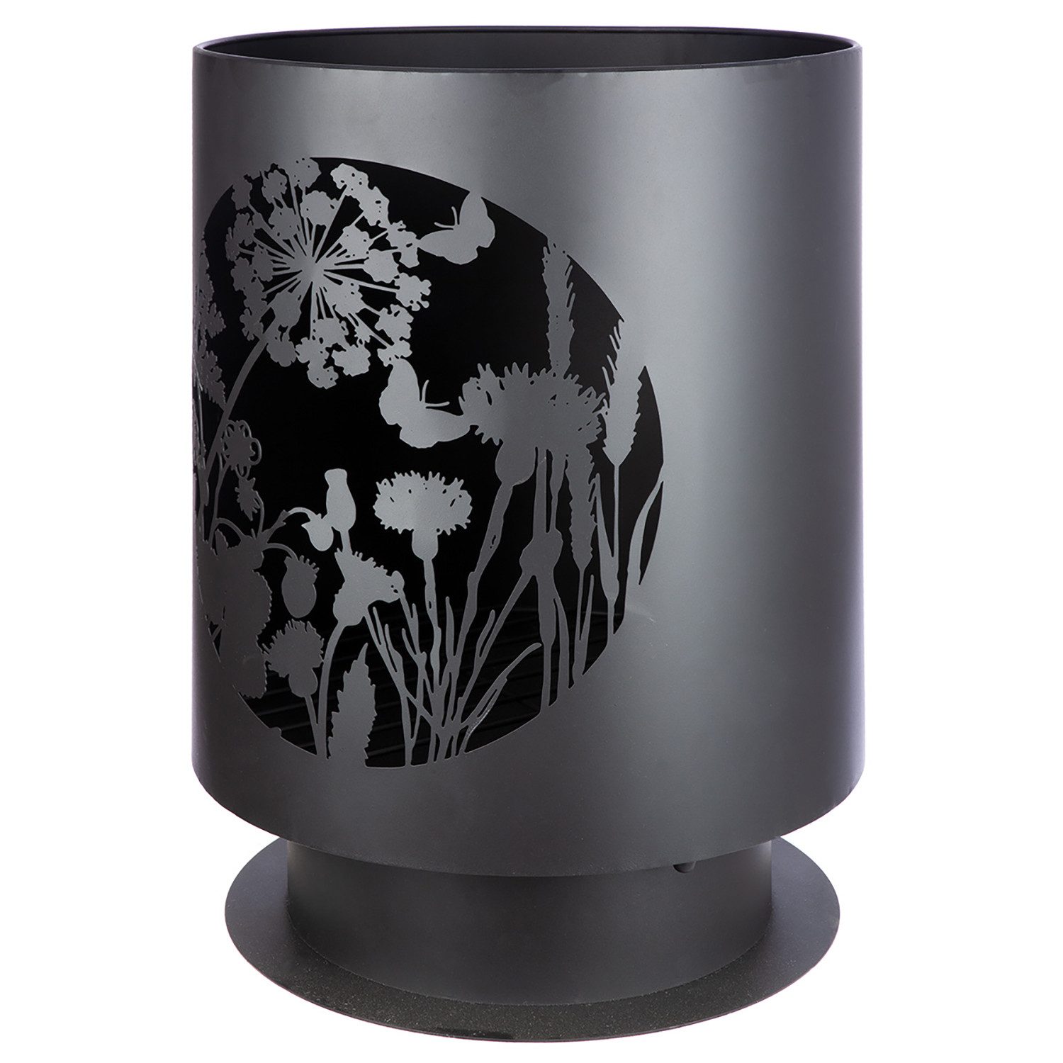 GILDE Feuerkorb Feuerkorb WILD FLOWERS - schwarz - Metall - Höhe 55,5cm x Ø 39cm, (1x Feuerkorb, Feuerwanne - Outdoor Feuerkorb), Wärmebehälter - Feuergefäß - Glutkorb - Flammenkorb