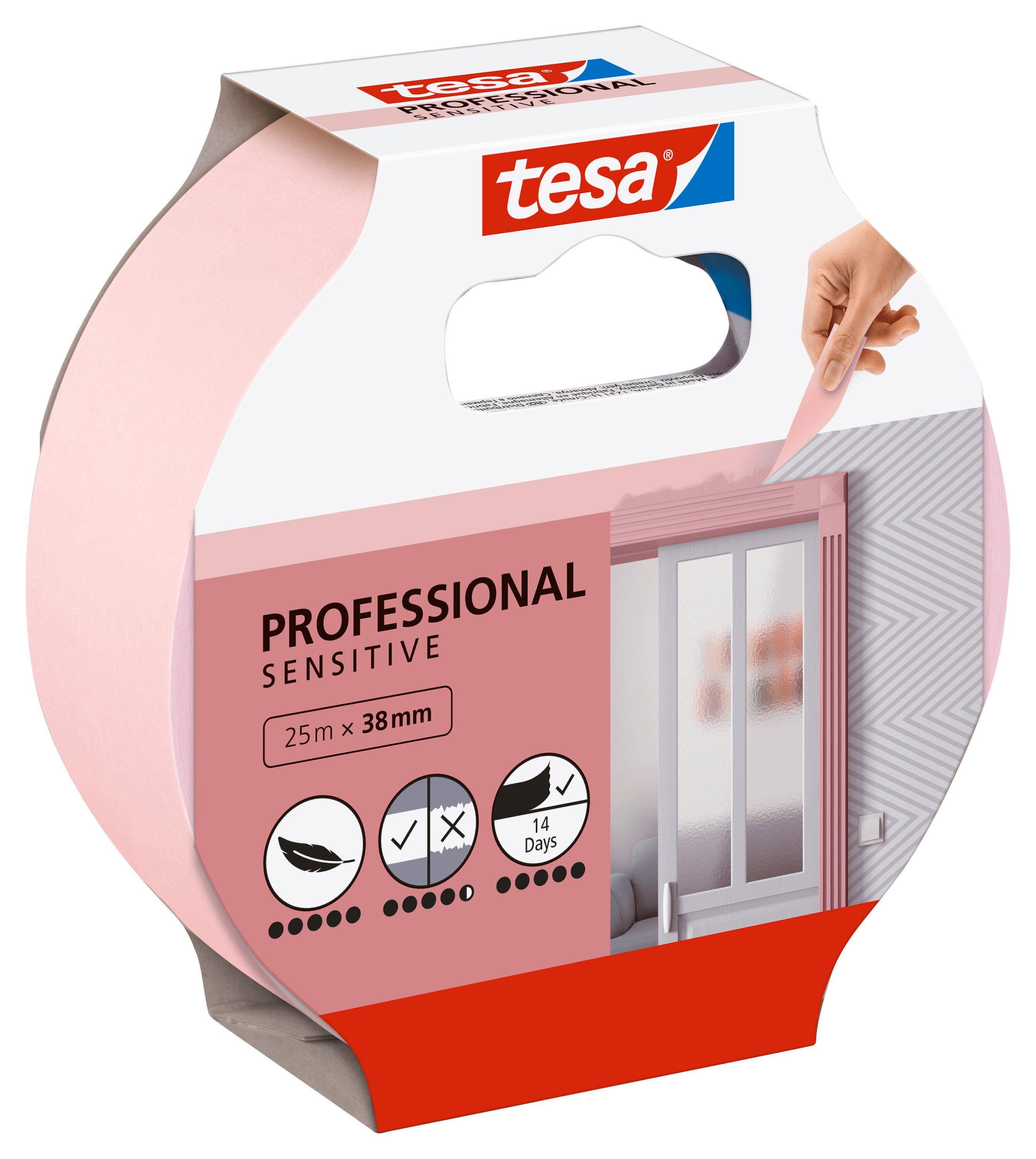 tesa Klebeband PROFESSIONAL Sensitive Malerband (Packung, 1-St) Malerkrepp / Abklebeband für empfindliche Untergründe - rosa