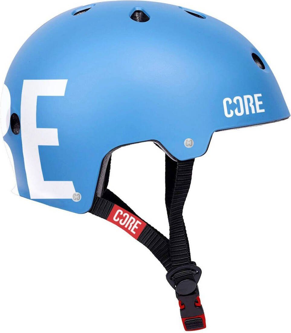 Core Action Sports Skate Stunt-Scooter Weiß Helm Dirt Core Blau/Logo Street Protektoren-Set