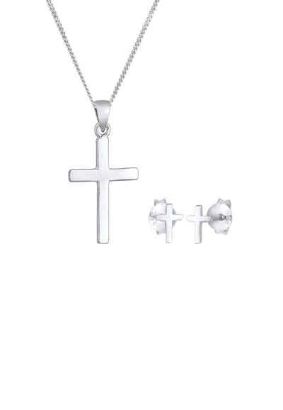 Elli Schmuckset Kreuz Kette Ohrstecker 925 Silber, Kreuz