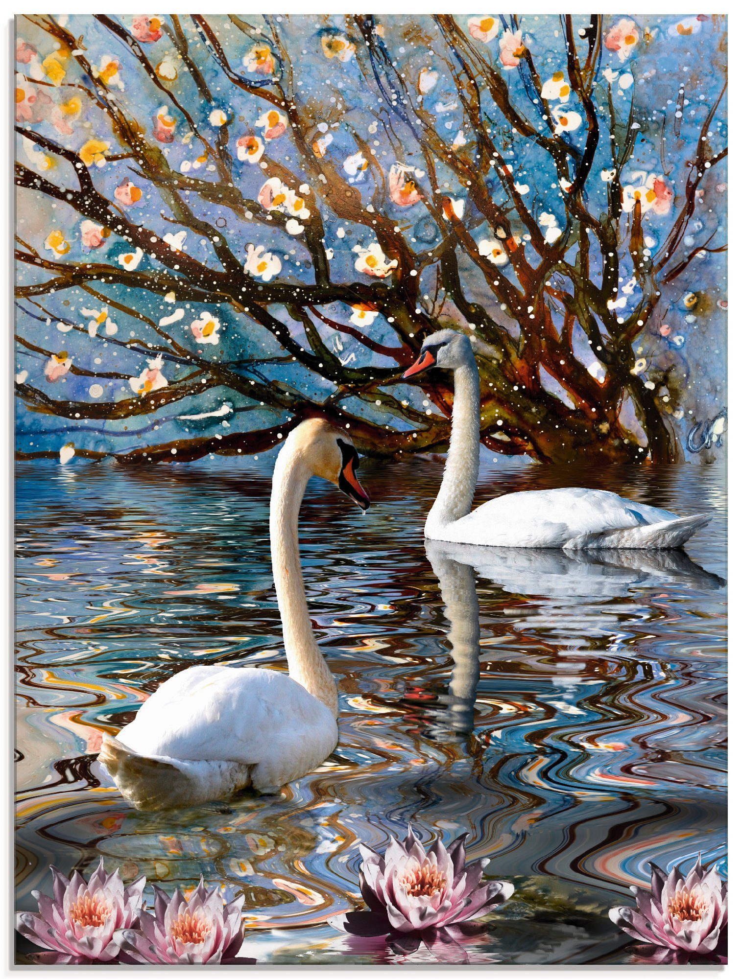 Artland Glasbild Sommer Schwanensee, im in St), Größen (1 Vögel verschiedenen