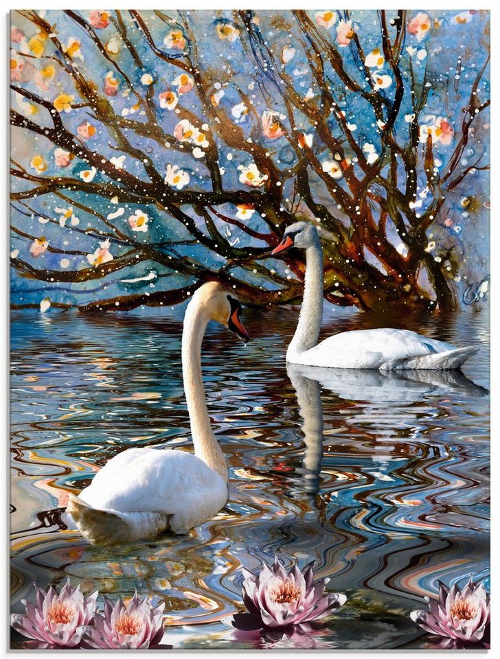 (1 Größen Sommer St), Artland Vögel Schwanensee, in Glasbild im verschiedenen
