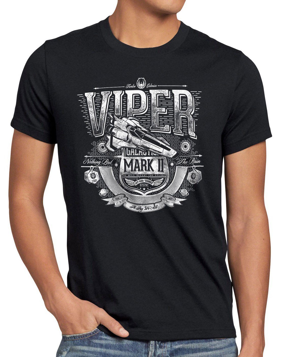 Viper jäger galaktika MK2 zylon T-Shirt galactica Print-Shirt battlestar kampfstern style3 Herren schwarz