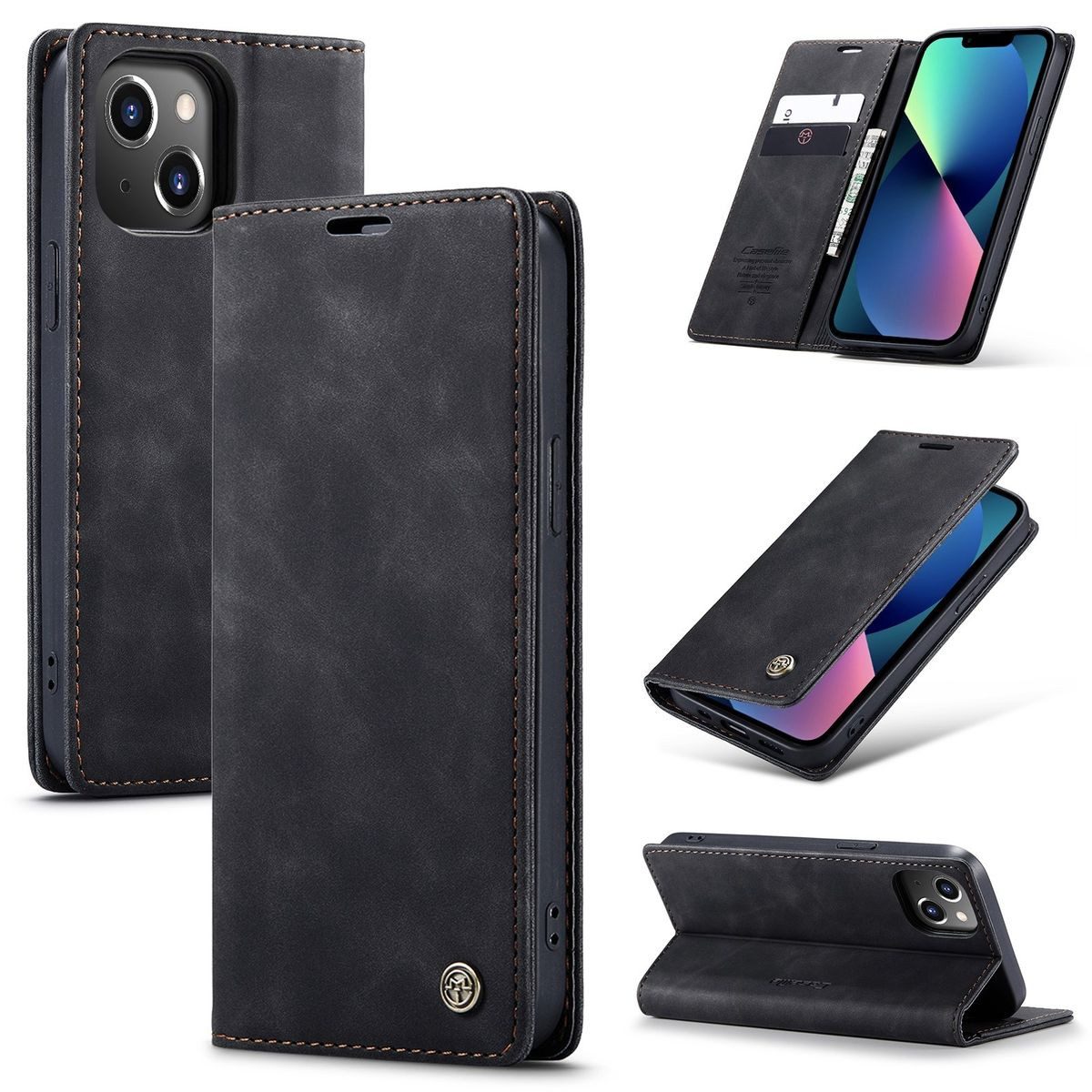 König Design Handyhülle Handytasche Schutzhülle für iPhone 14 Plus, Handy Klapphülle Case Tasche – Magnetverschluss & Kartenfach