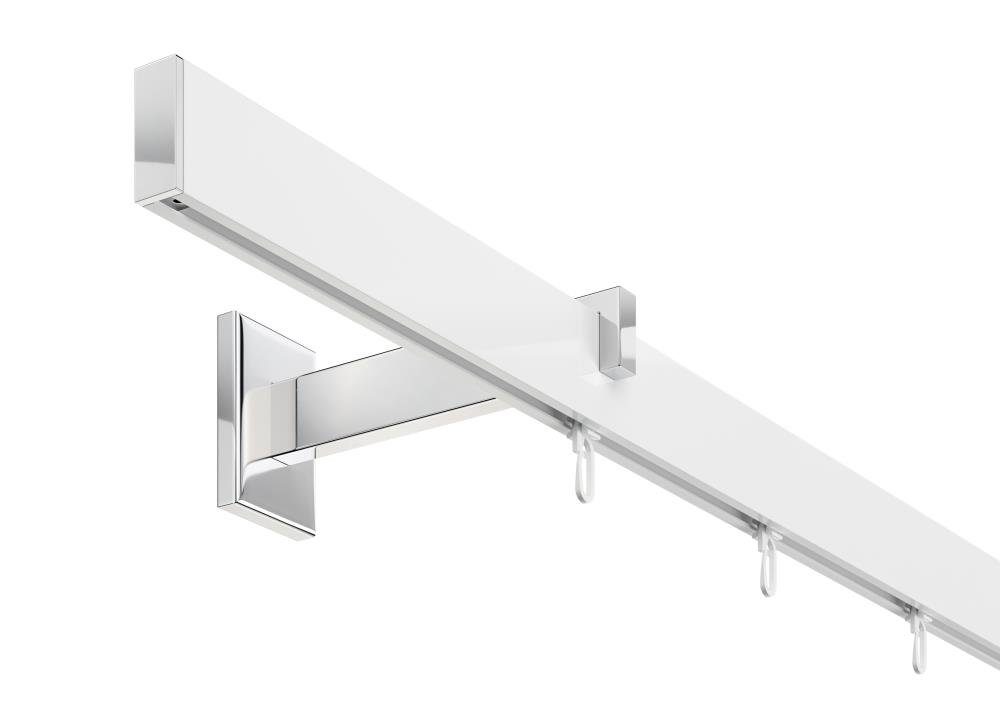 DécoProfi Schienensystem Gardinenstange eckig LONG 1-läufig, Wandträger, verschraubt, Aluminium / Zinkguss, Set komplett